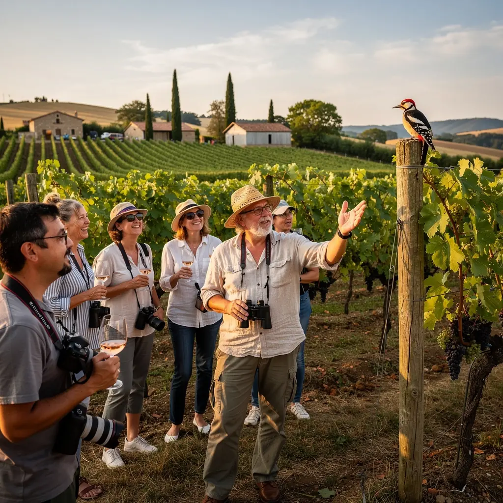 Ein Vogelbeobachter macht ein Foto eines seltenen Vogels auf einem Ast in seinem natürlichen Lebensraum.