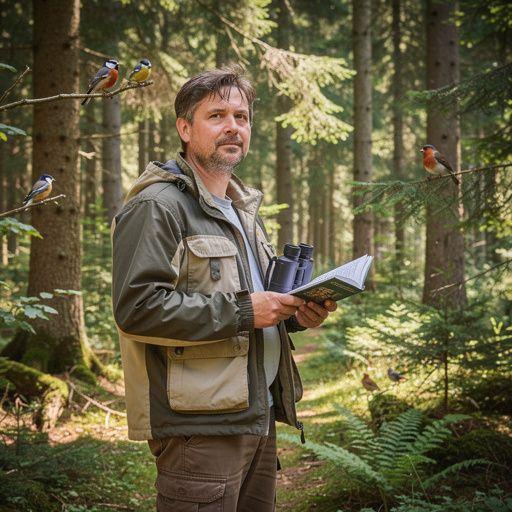 Ein Teilnehmer fotografiert einen scheuen Vogel in seinem natürlichen Lebensraum.